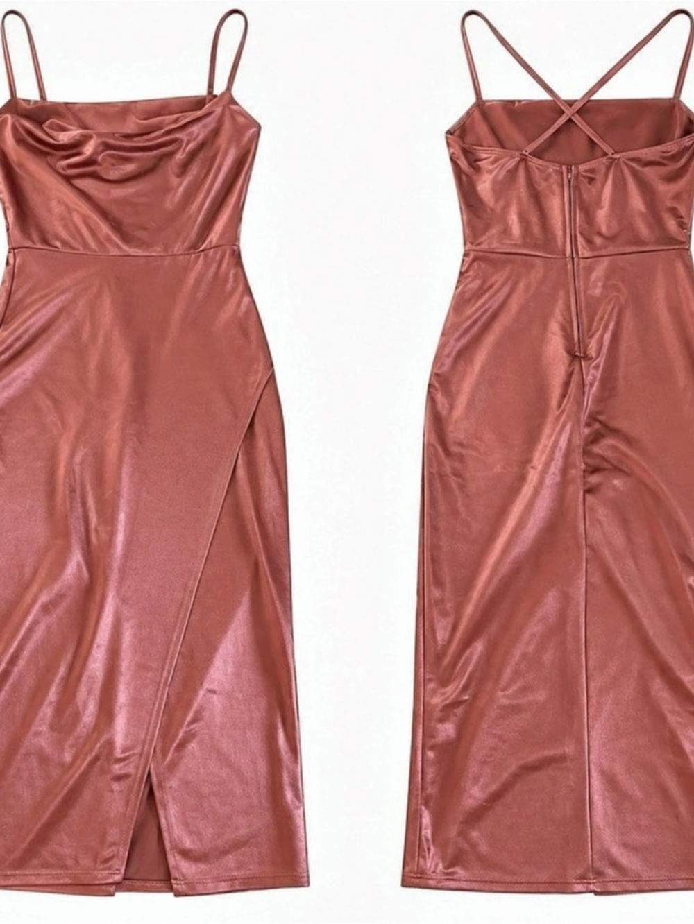 Windsor Denise Satin Bodycon Slit Midi Formal Dress Maxi Slip Dress in Pink Size